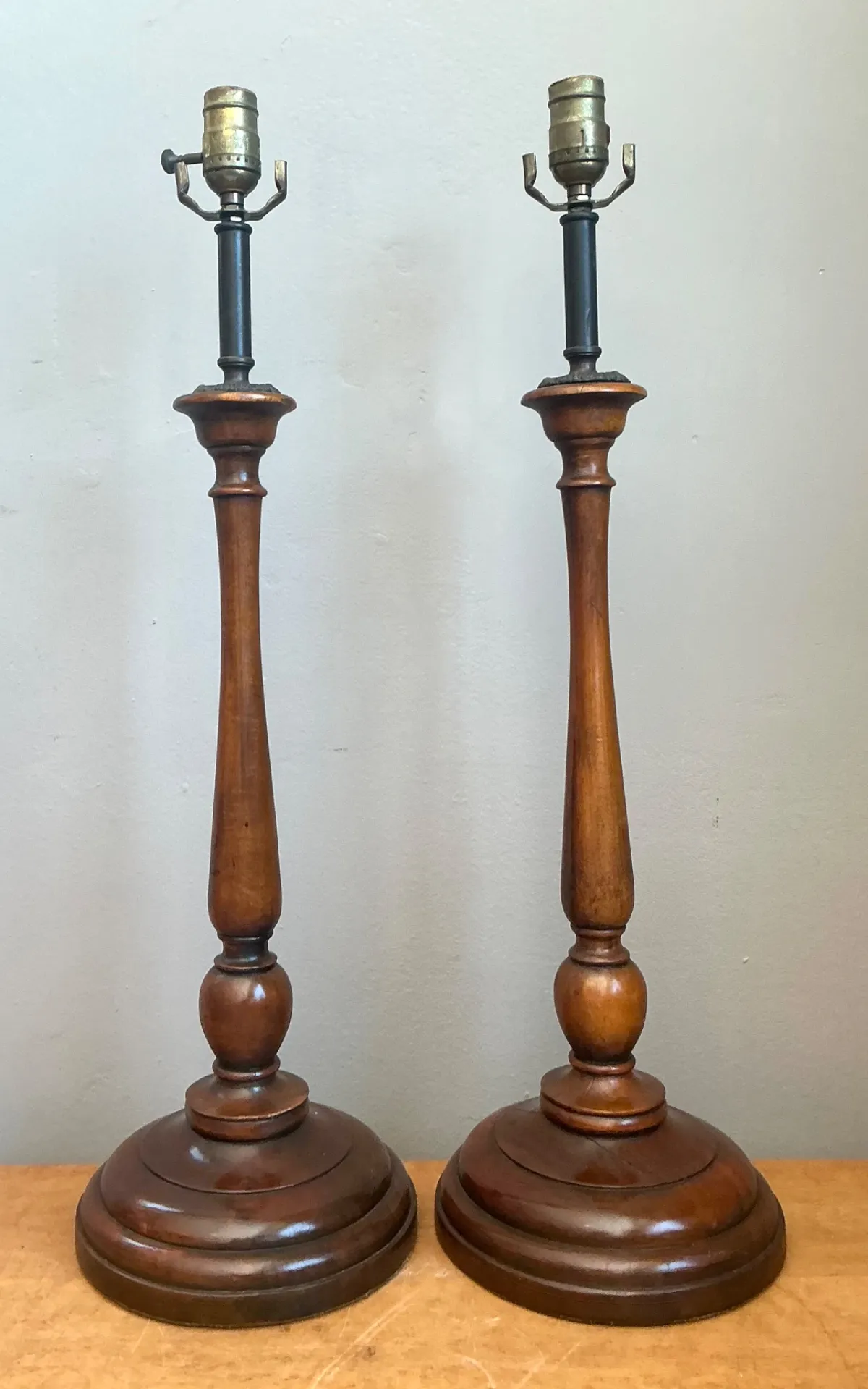 Vintage Theodore Alexander Turned Wood Candlestick Table Lamps - A Pair — additional photo 5