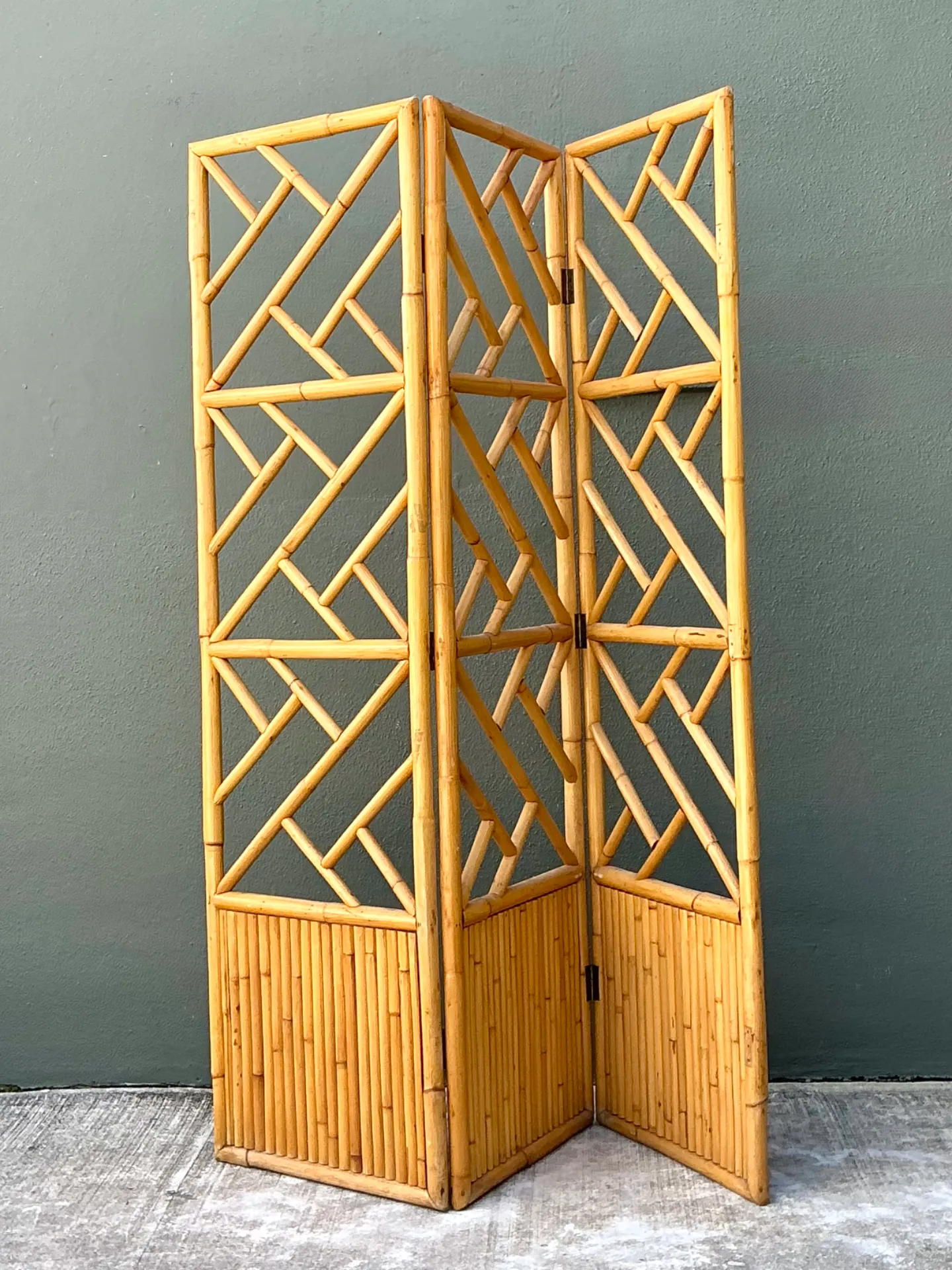 Vintage Rattan Chinese Chippendale Folding Screen — additional photo 7