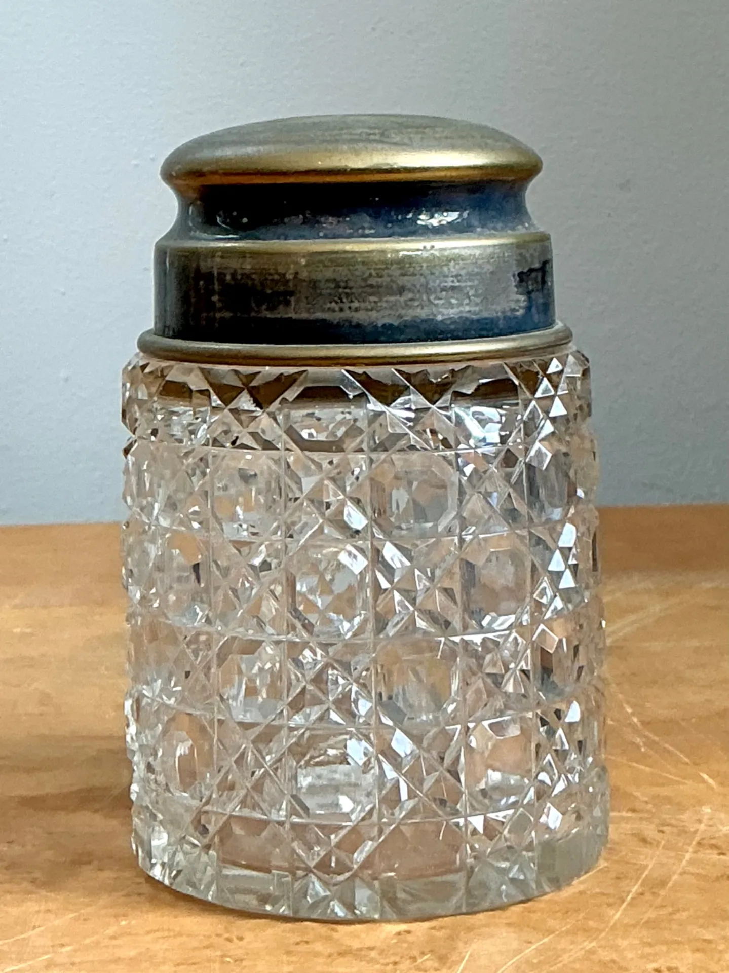 Antique Monogrammed Metal Topped Glass Vanity Jar — additional photo 3