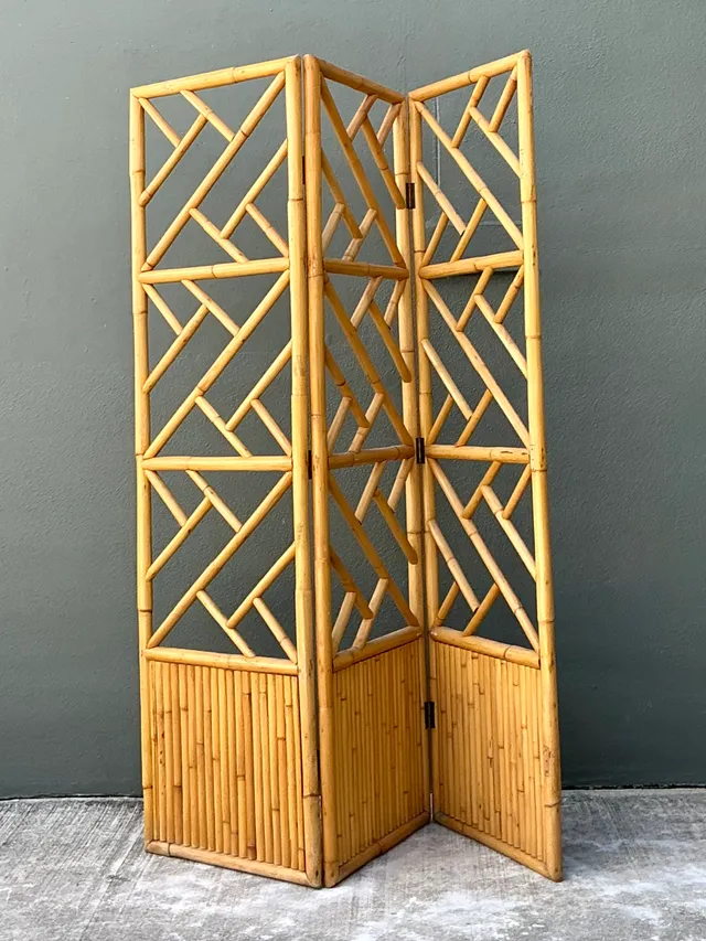 Vintage Rattan Chinese Chippendale Folding Screen — additional photo 2