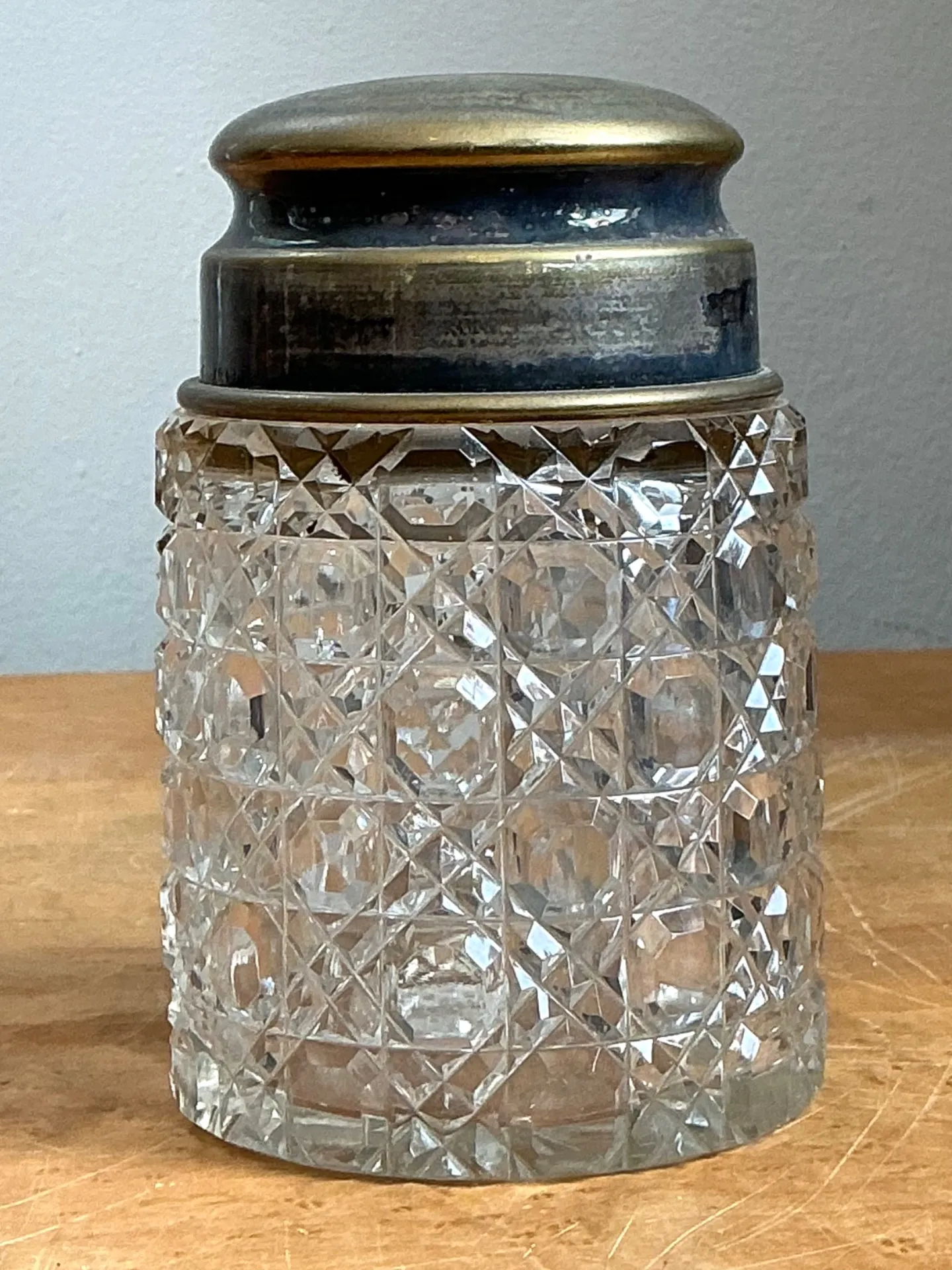Antique Monogrammed Metal Topped Glass Vanity Jar — additional photo 1