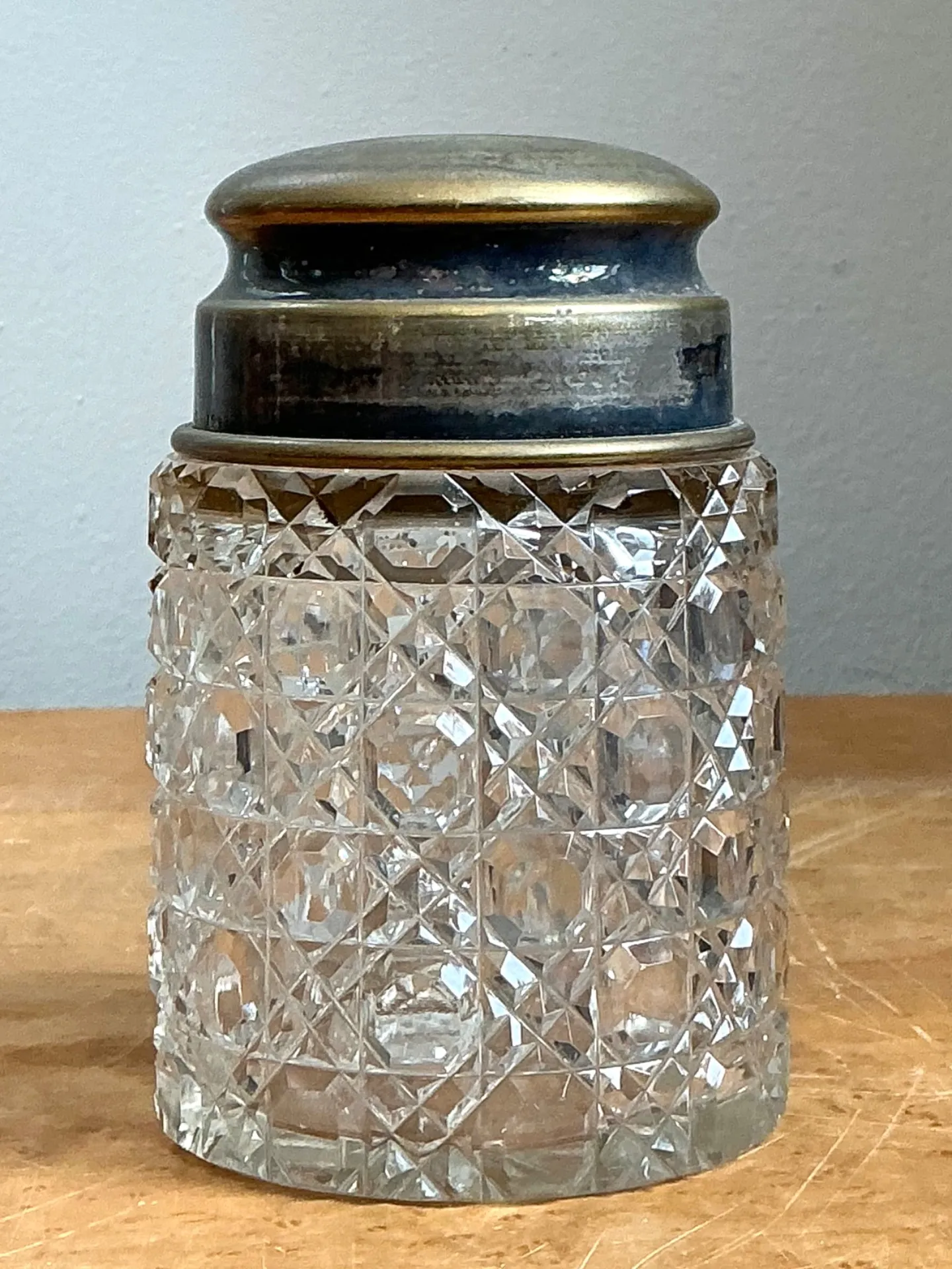 Antique Monogrammed Metal Topped Glass Vanity Jar — additional photo 8