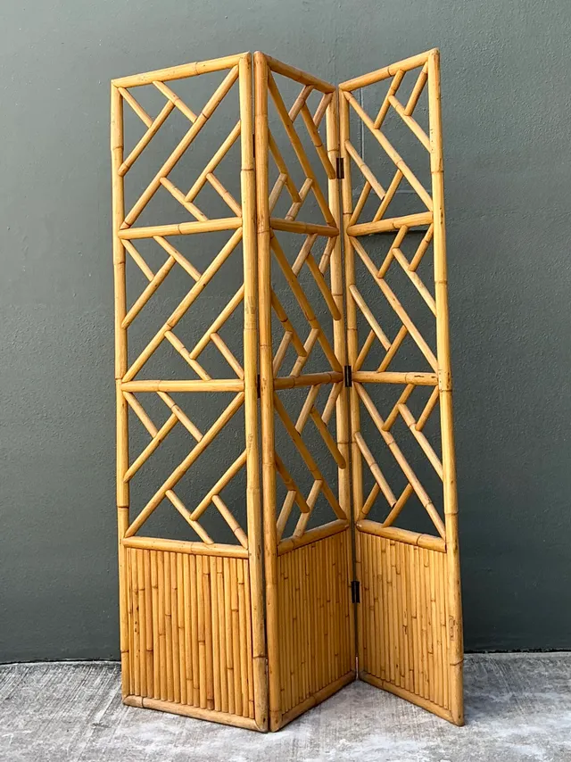 Vintage Rattan Chinese Chippendale Folding Screen — additional photo 4