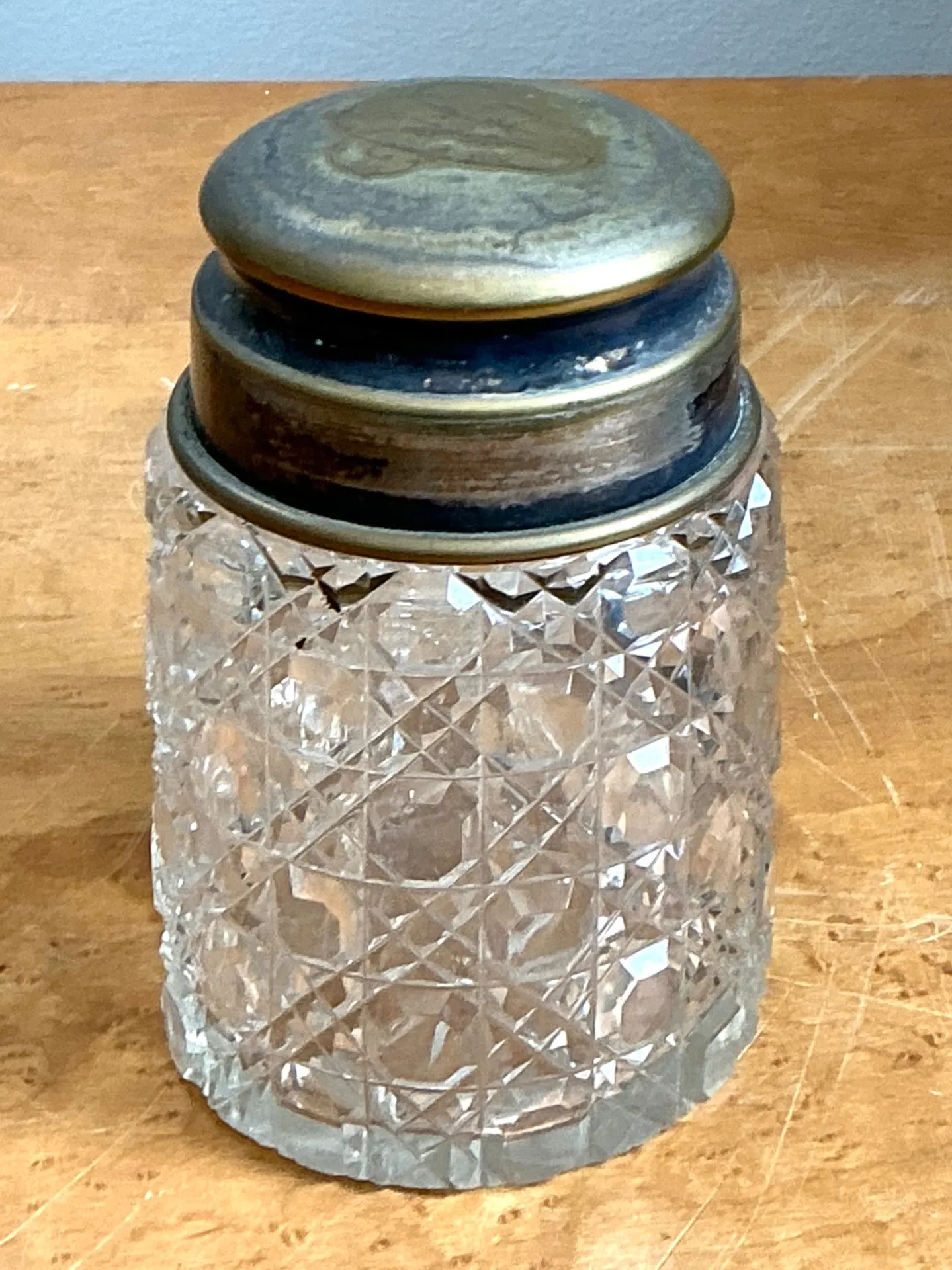 Antique Monogrammed Metal Topped Glass Vanity Jar — additional photo 5