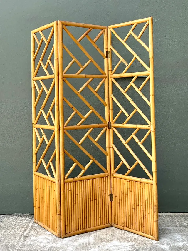 Vintage Rattan Chinese Chippendale Folding Screen — additional photo 3