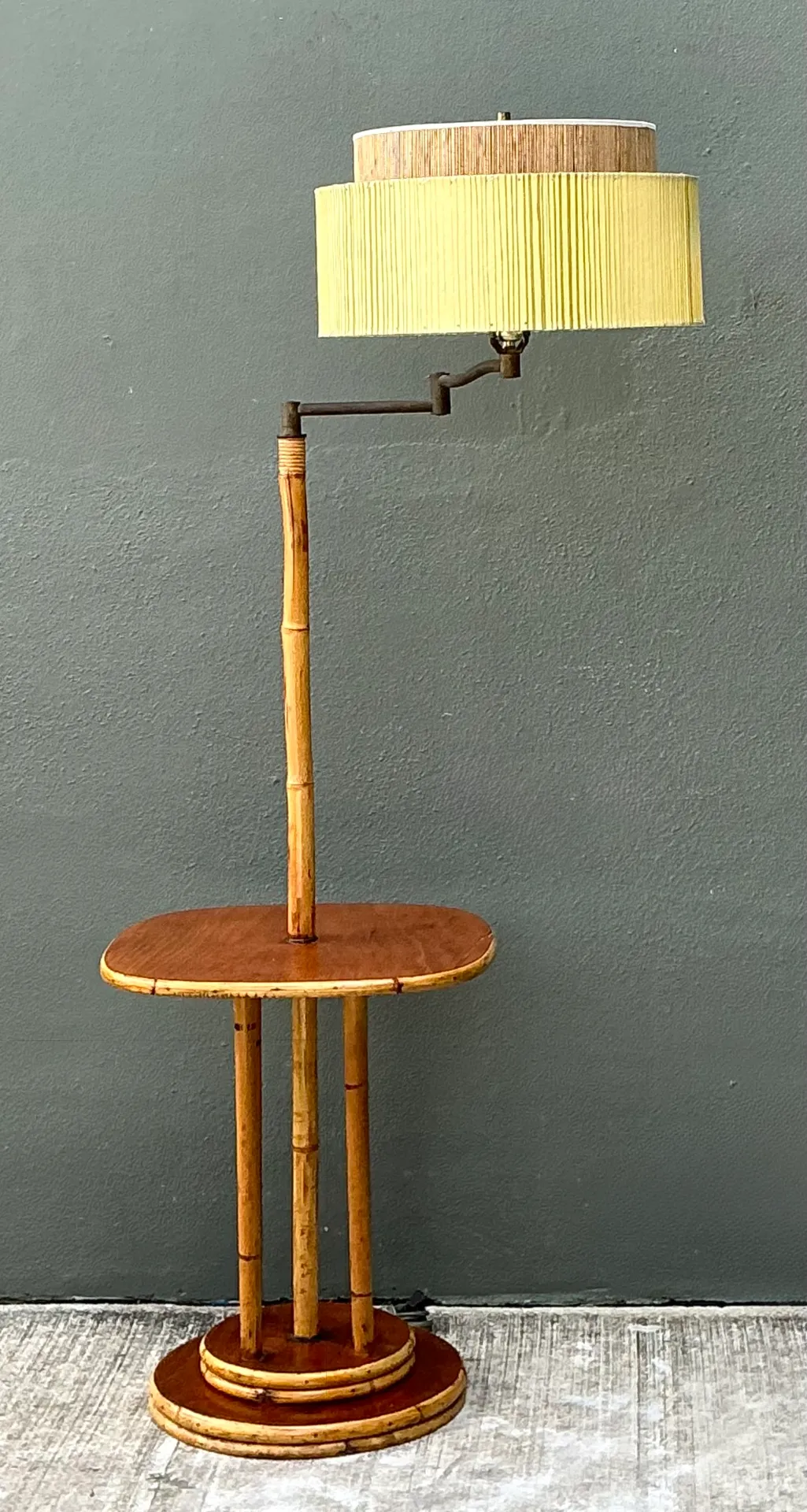 Vintage MCM Bamboo Floor Lamp with Integrated Table — additional photo 8