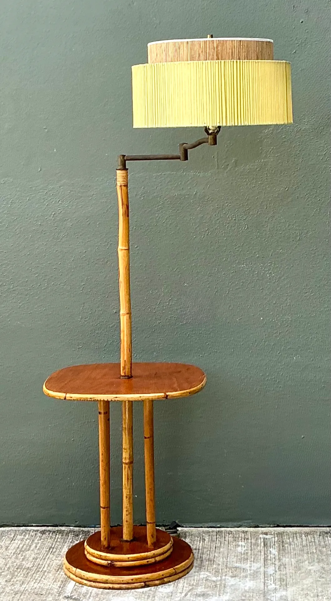 Vintage MCM Bamboo Floor Lamp with Integrated Table — additional photo 2