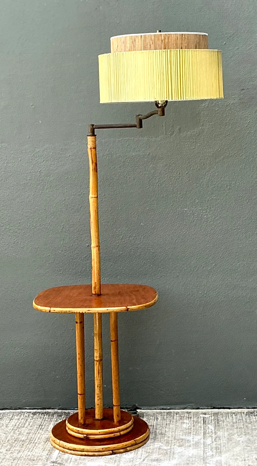 Vintage MCM Bamboo Floor Lamp with Integrated Table — additional photo 4
