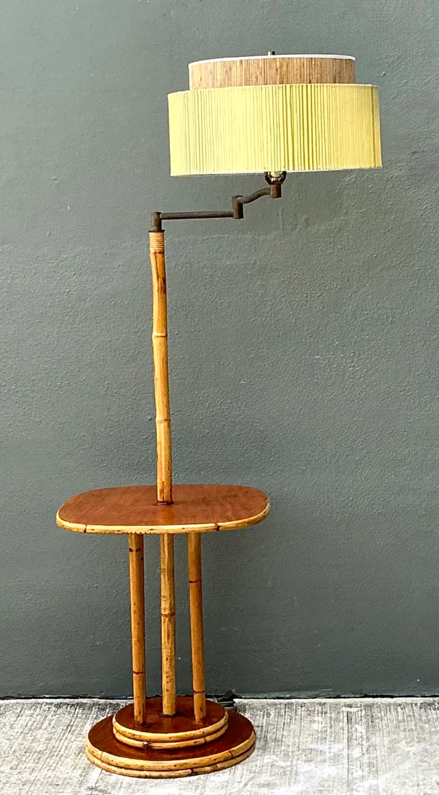 Vintage MCM Bamboo Floor Lamp with Integrated Table — additional photo 4