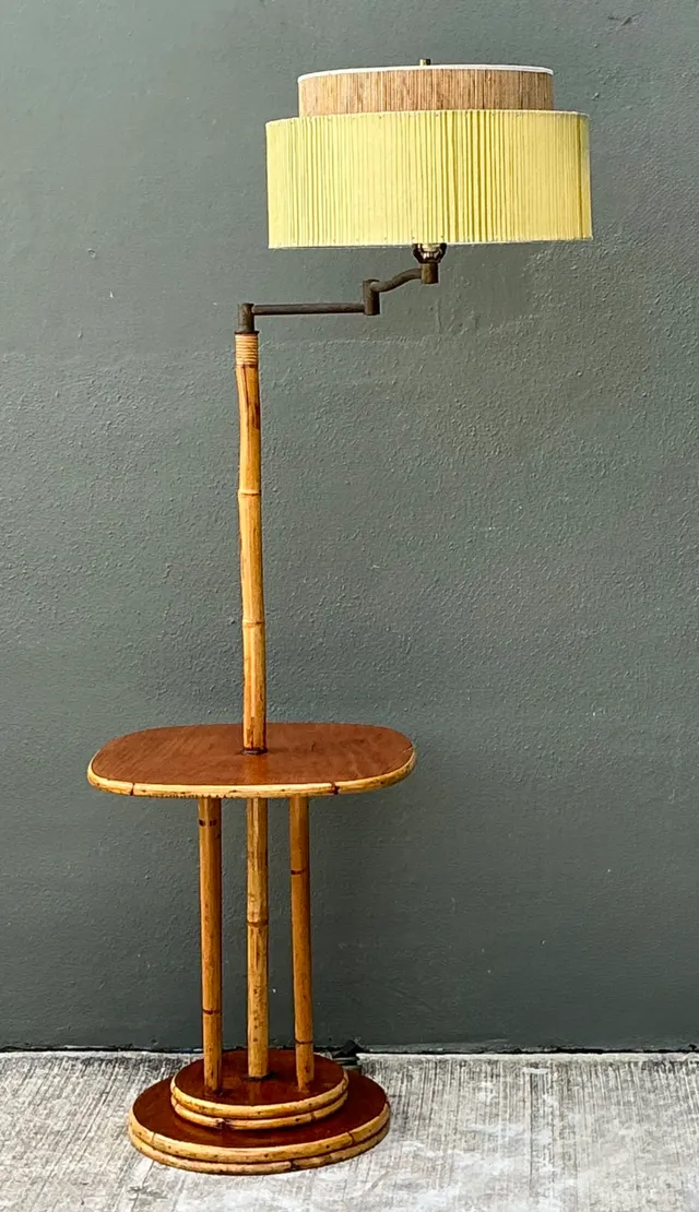 Vintage MCM Bamboo Floor Lamp with Integrated Table — additional photo 7