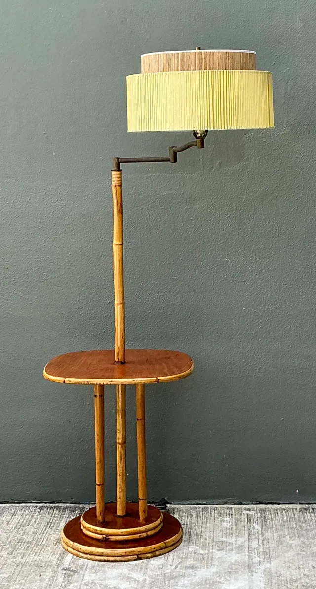 Vintage MCM Bamboo Floor Lamp with Integrated Table — additional photo 6