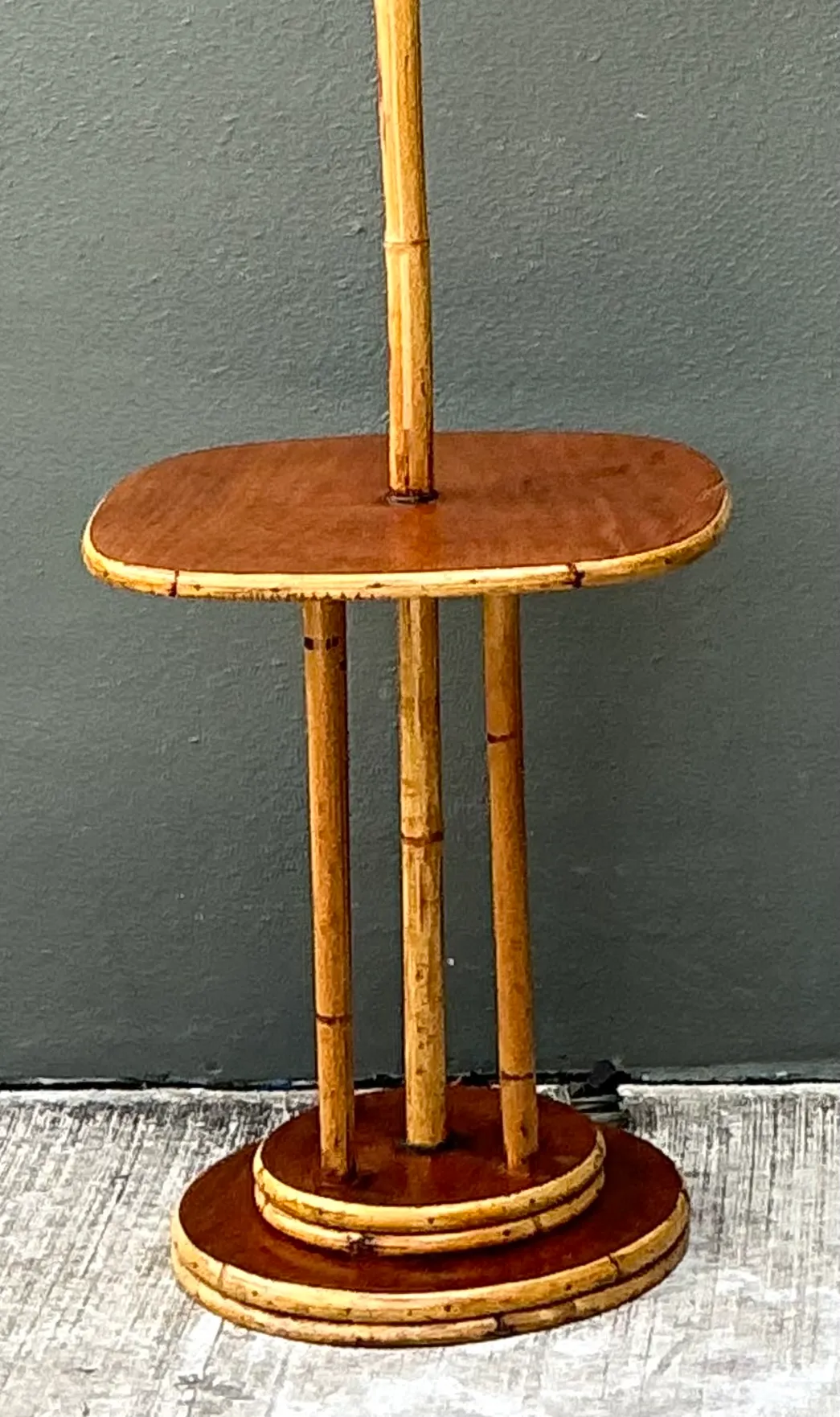Vintage MCM Bamboo Floor Lamp with Integrated Table — additional photo 1