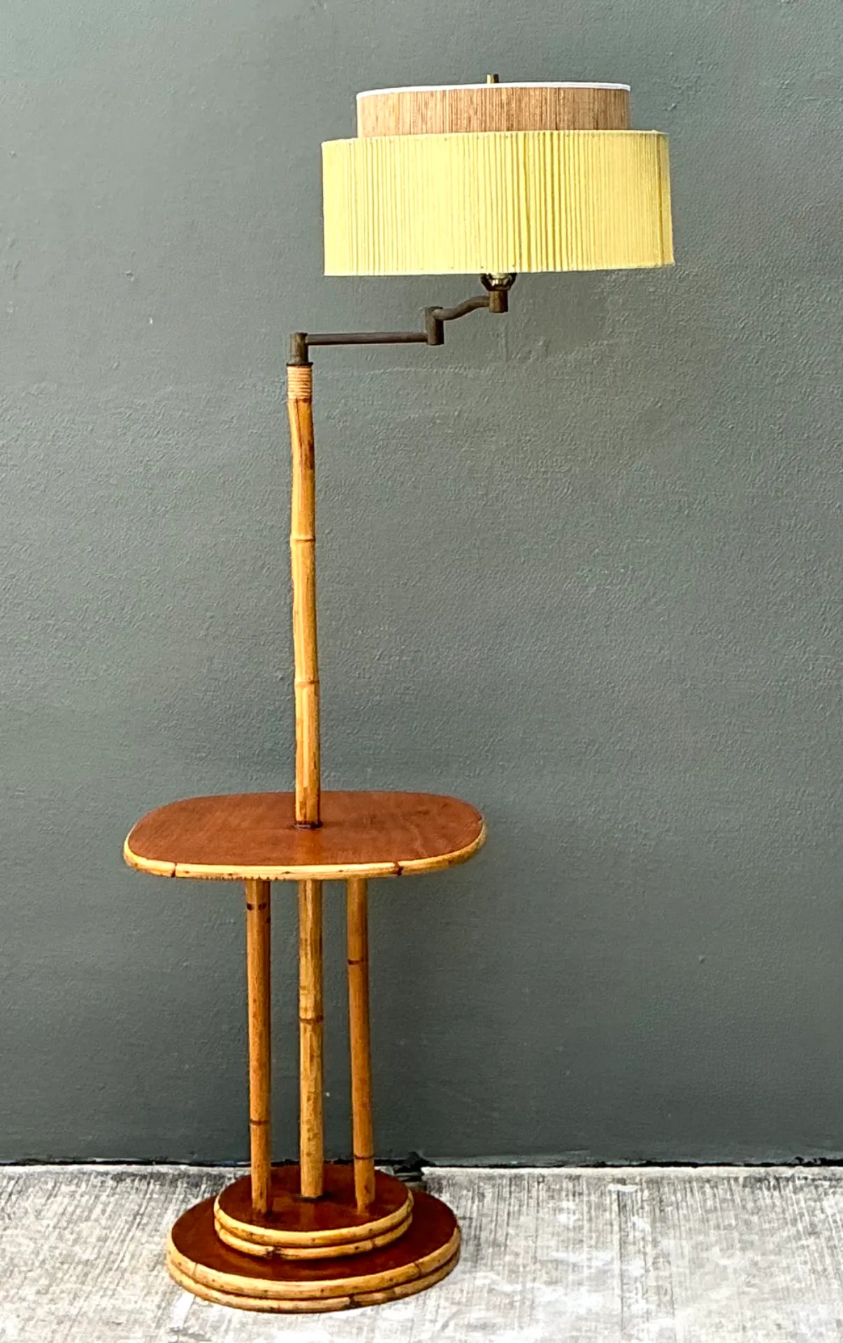 Vintage MCM Bamboo Floor Lamp with Integrated Table — additional photo 3