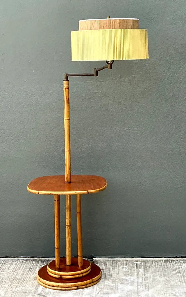 Vintage MCM Bamboo Floor Lamp with Integrated Table — additional photo 3