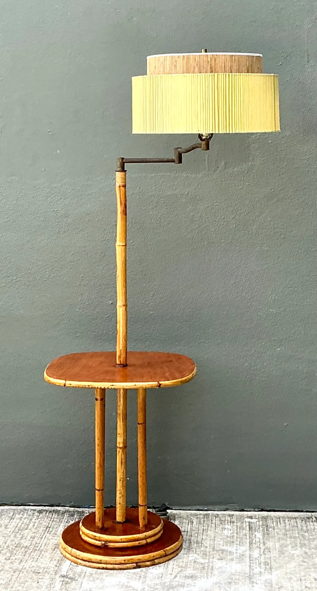 Vintage MCM Bamboo Floor Lamp with Integrated Table — additional photo 5