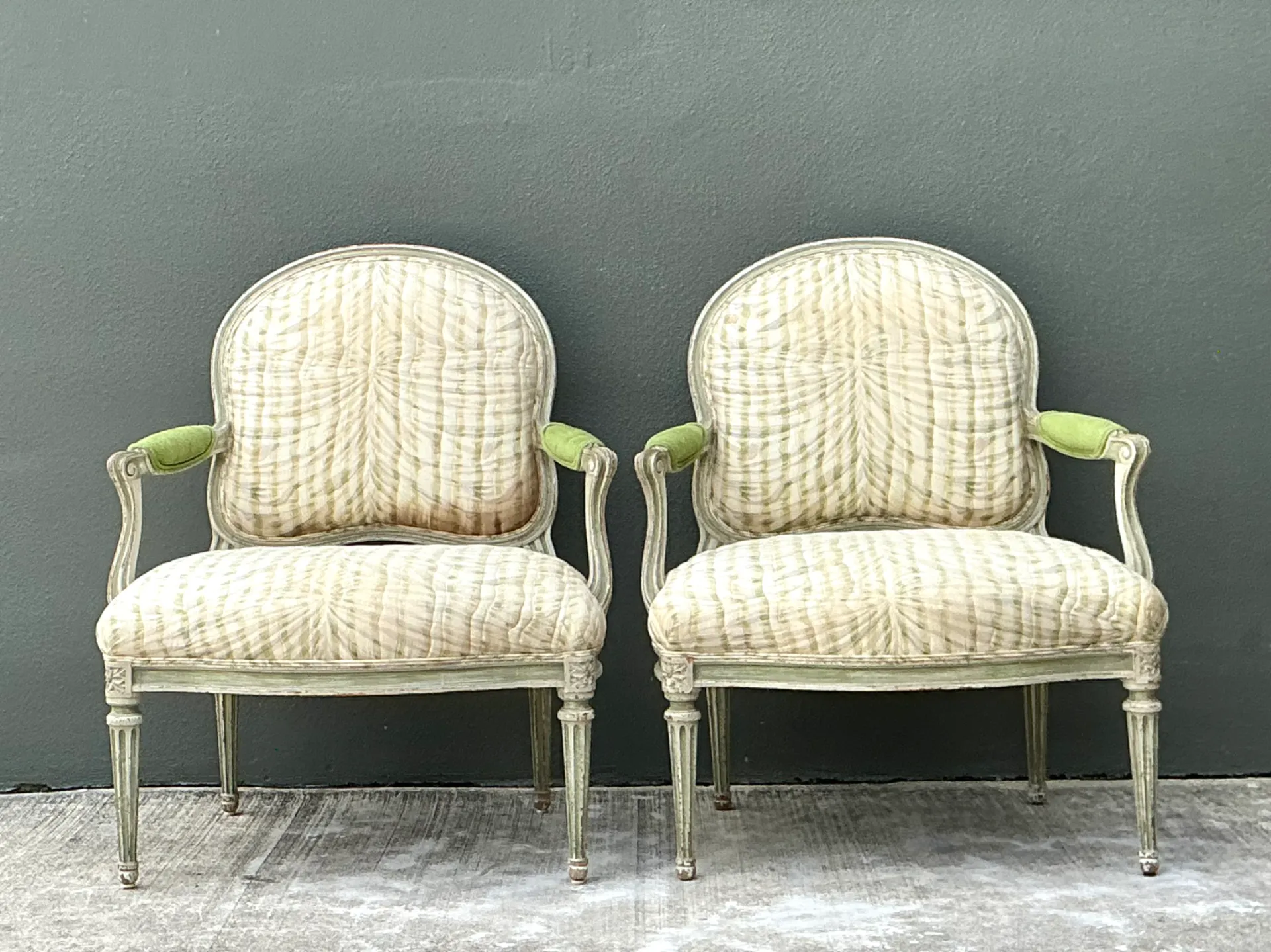 Vintage Louis XVI Style Printed Swag Armchairs - Pair — additional photo 8