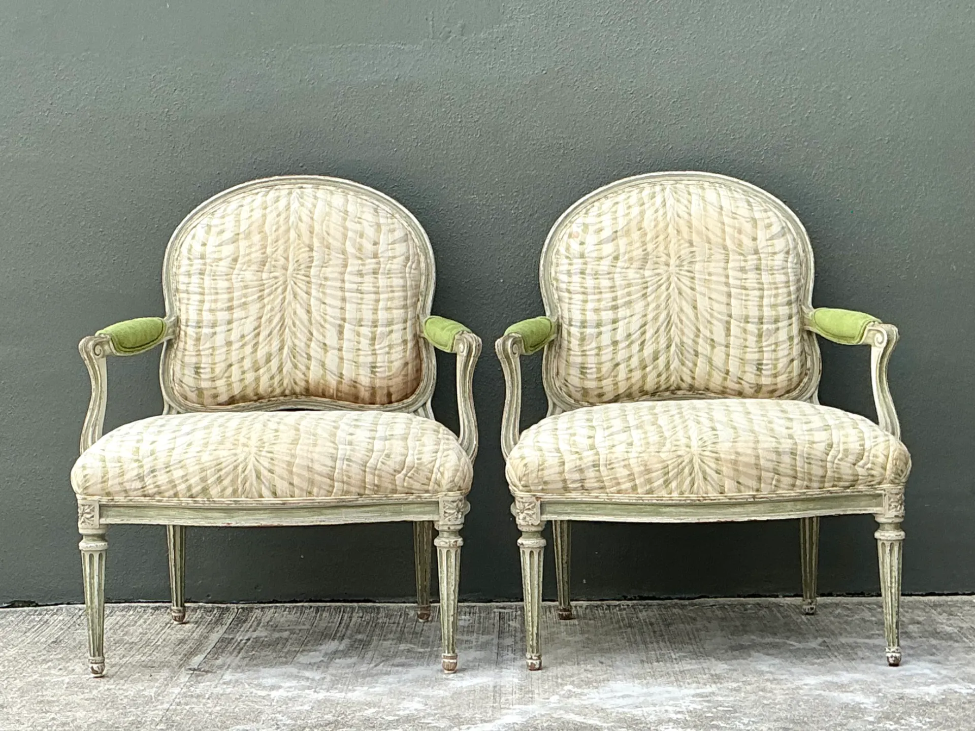 Vintage Louis XVI Style Printed Swag Armchairs - Pair — additional photo 2