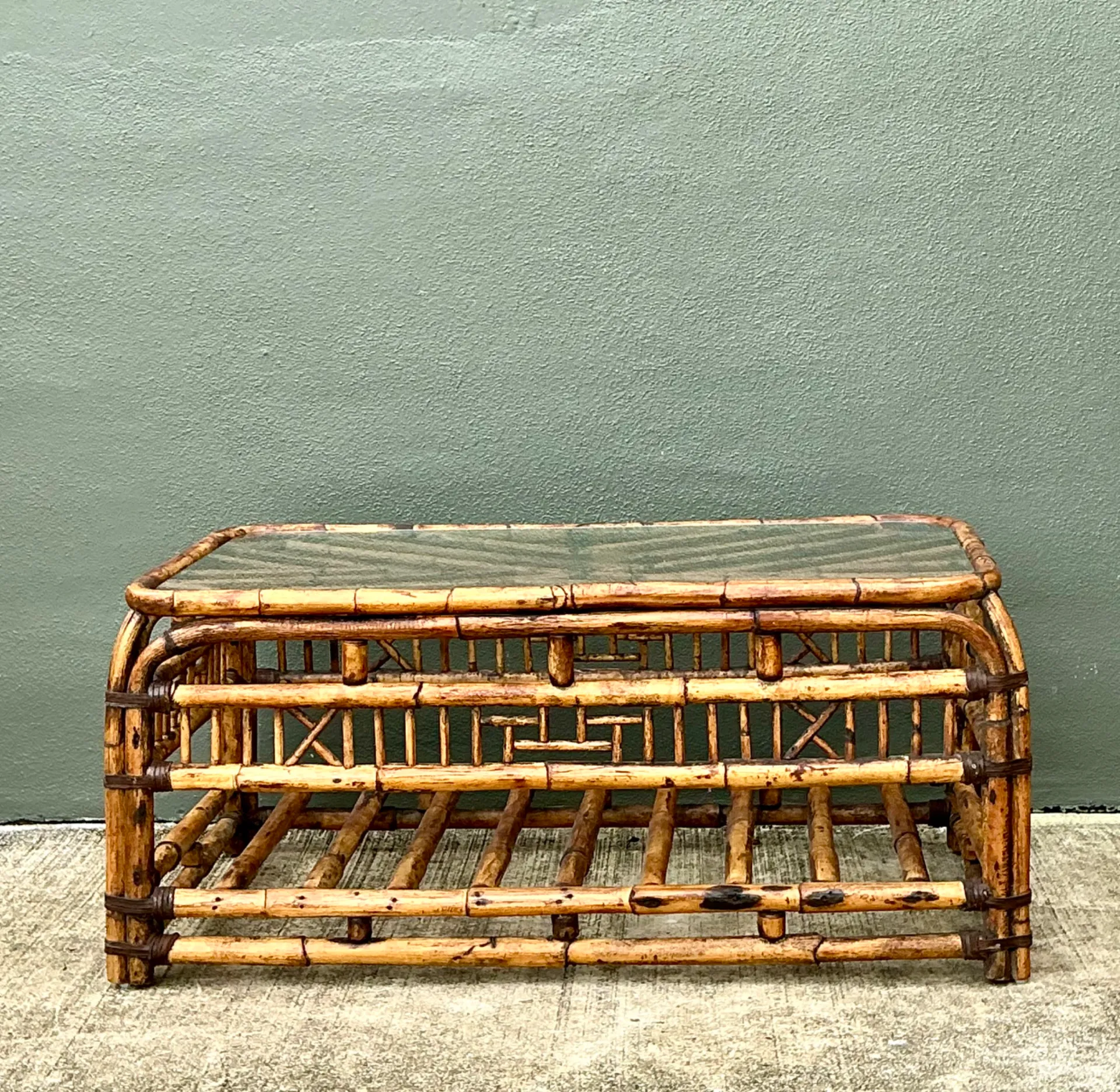 Vintage Bamboo Fretwork and Glass Coffee Table — additional photo 3