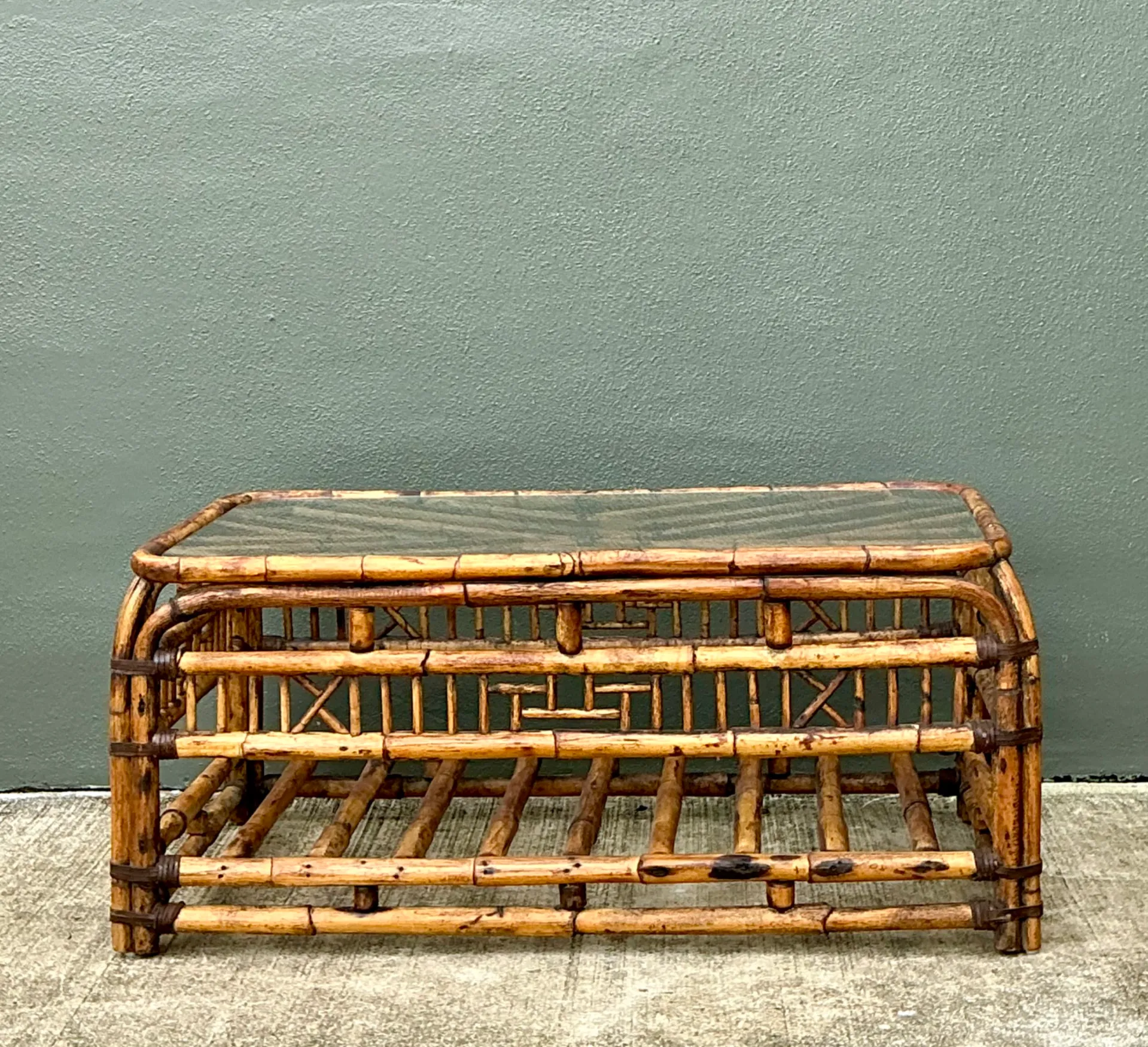 Vintage Bamboo Fretwork and Glass Coffee Table — additional photo 5