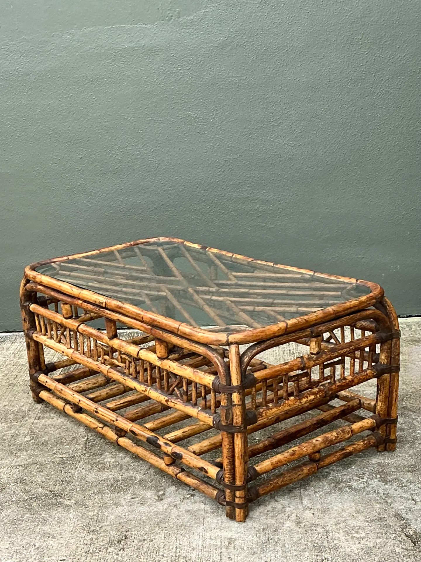 Vintage Bamboo Fretwork and Glass Coffee Table — additional photo 7