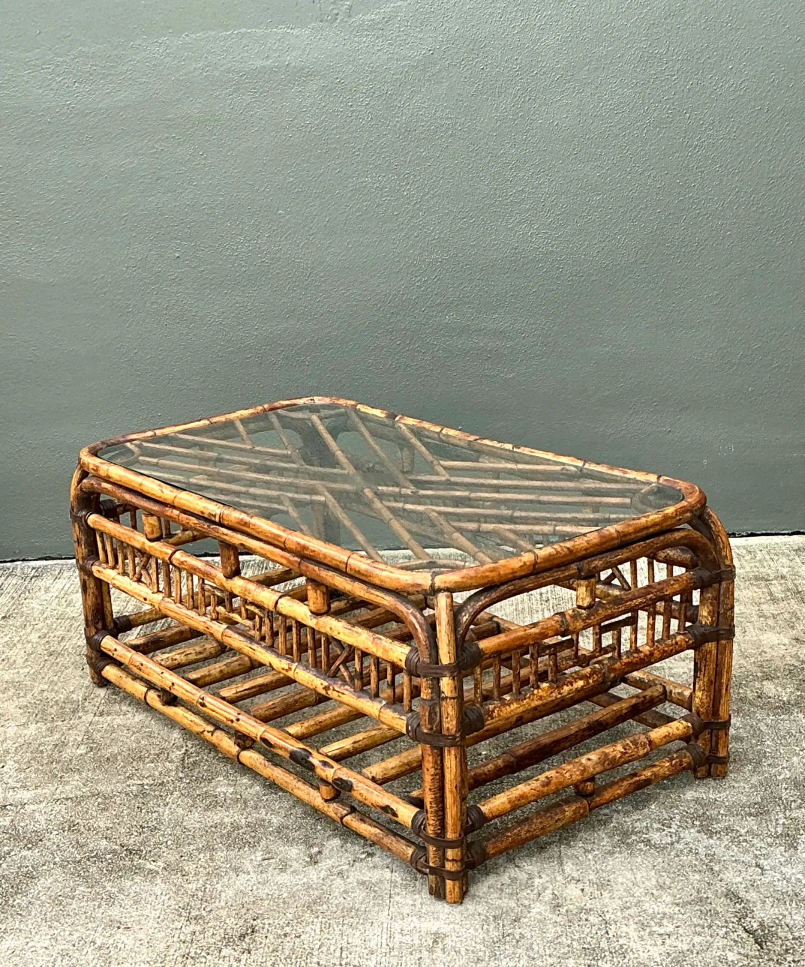 Vintage Bamboo Fretwork and Glass Coffee Table — additional photo 1