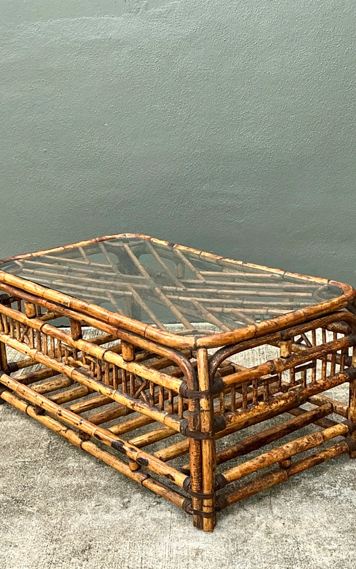Vintage Bamboo Fretwork and Glass Coffee Table