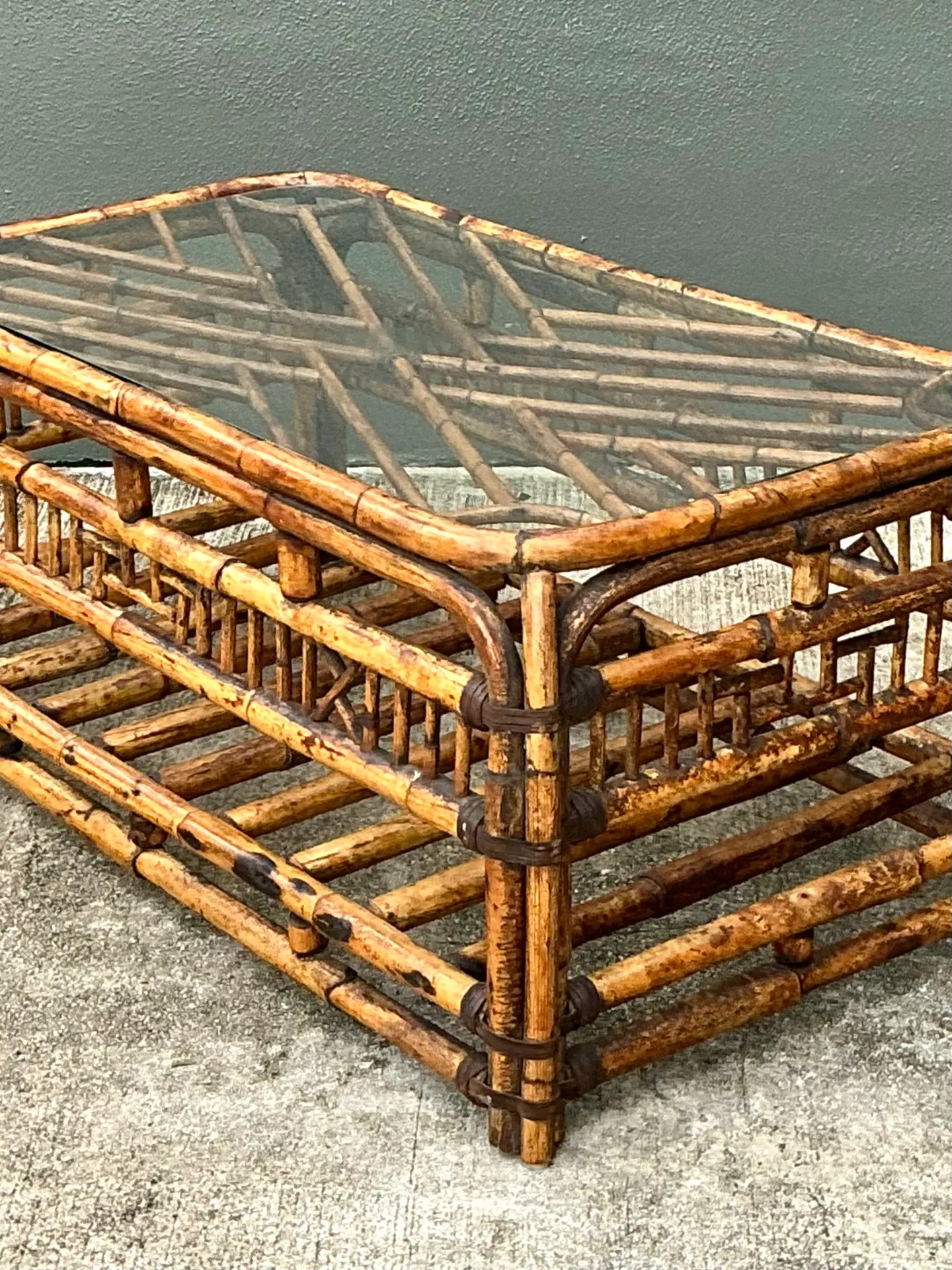 Vintage Bamboo Fretwork and Glass Coffee Table — additional photo 8