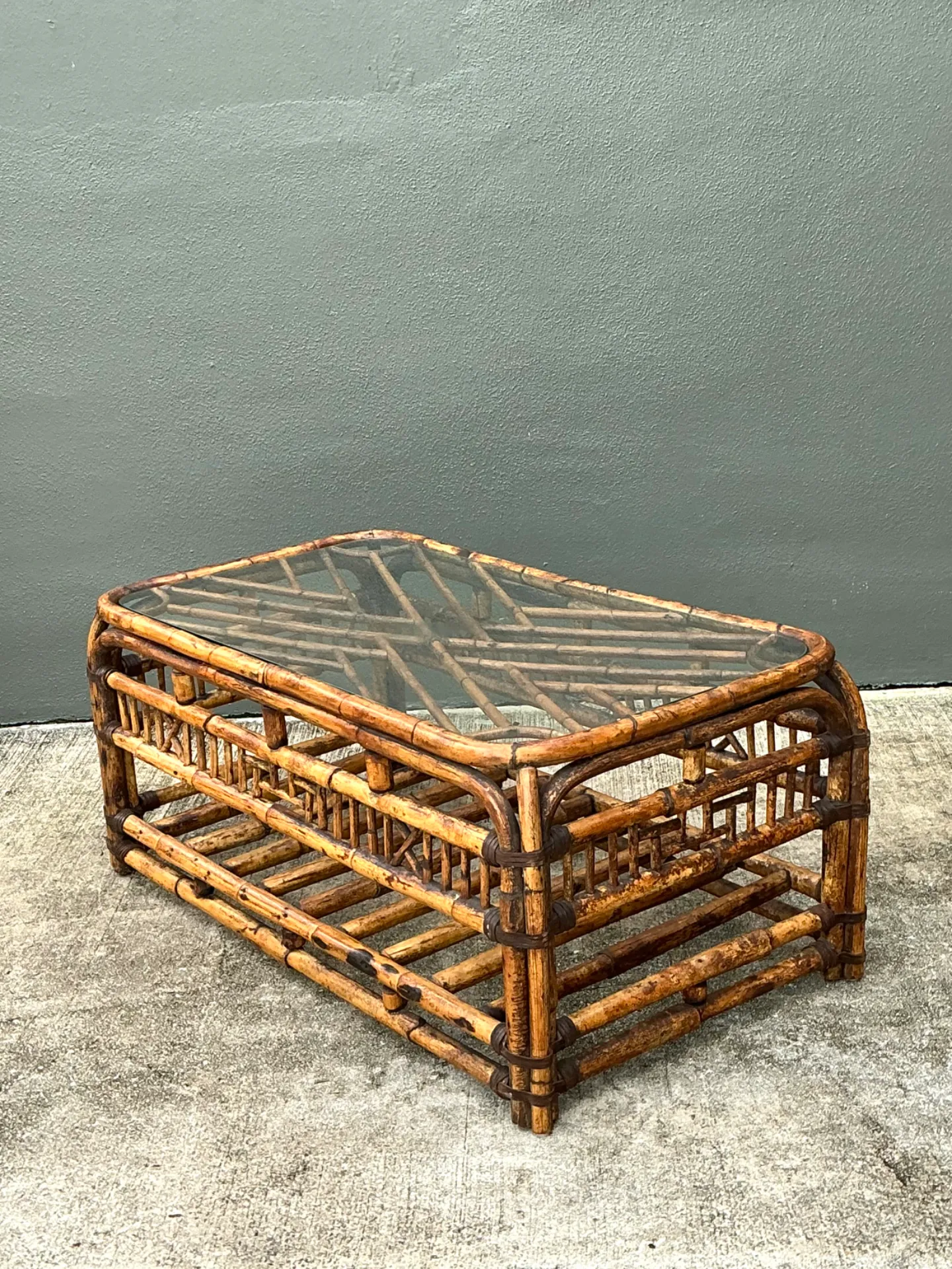 Vintage Bamboo Fretwork and Glass Coffee Table — additional photo 4