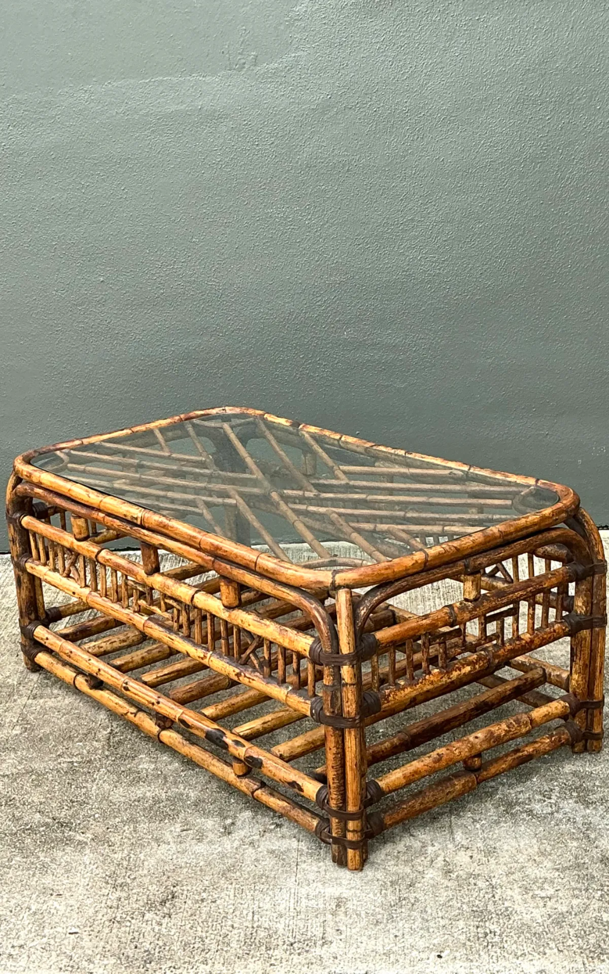 Vintage Bamboo Fretwork and Glass Coffee Table — additional photo 4