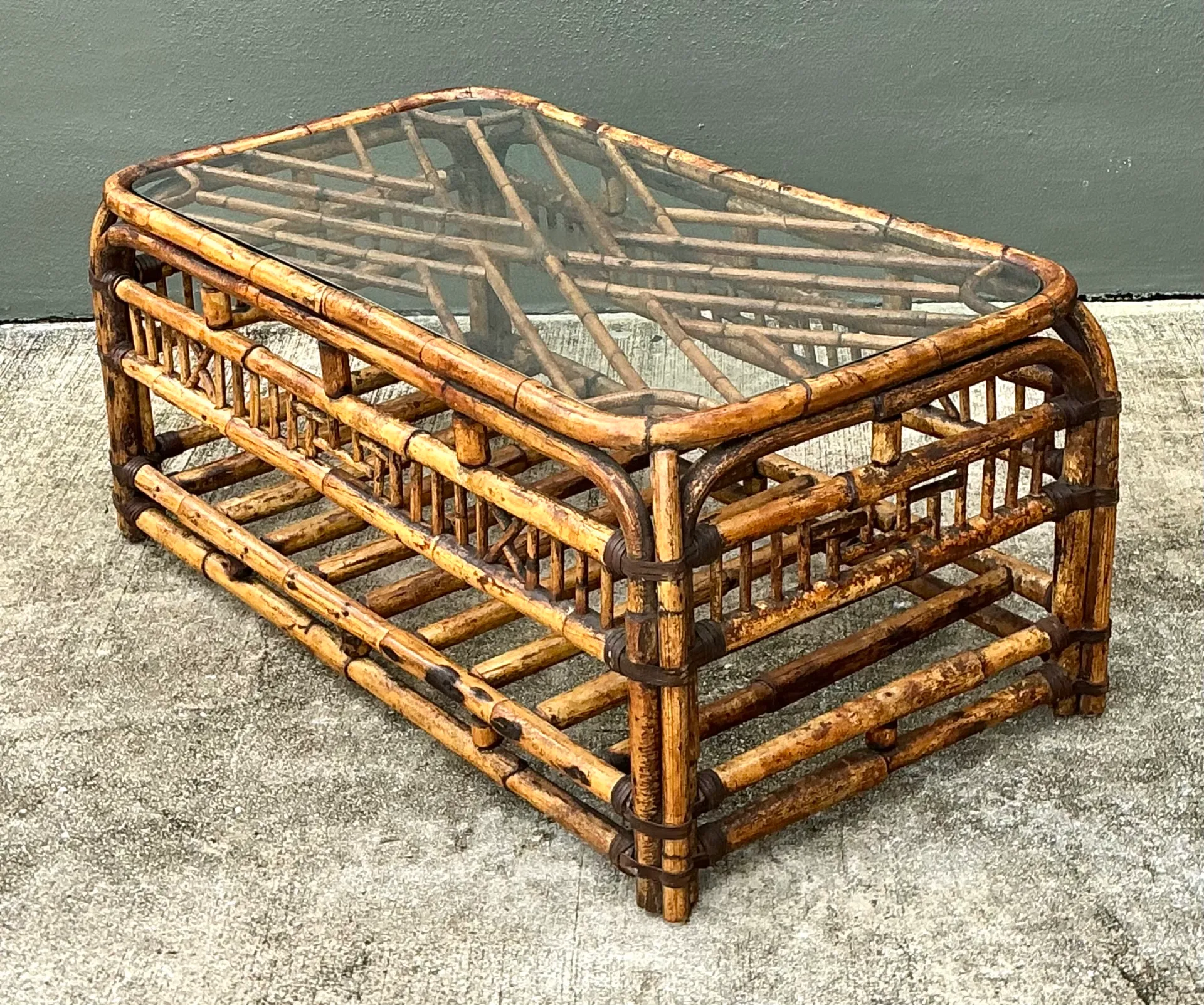 Vintage Bamboo Fretwork and Glass Coffee Table — additional photo 6