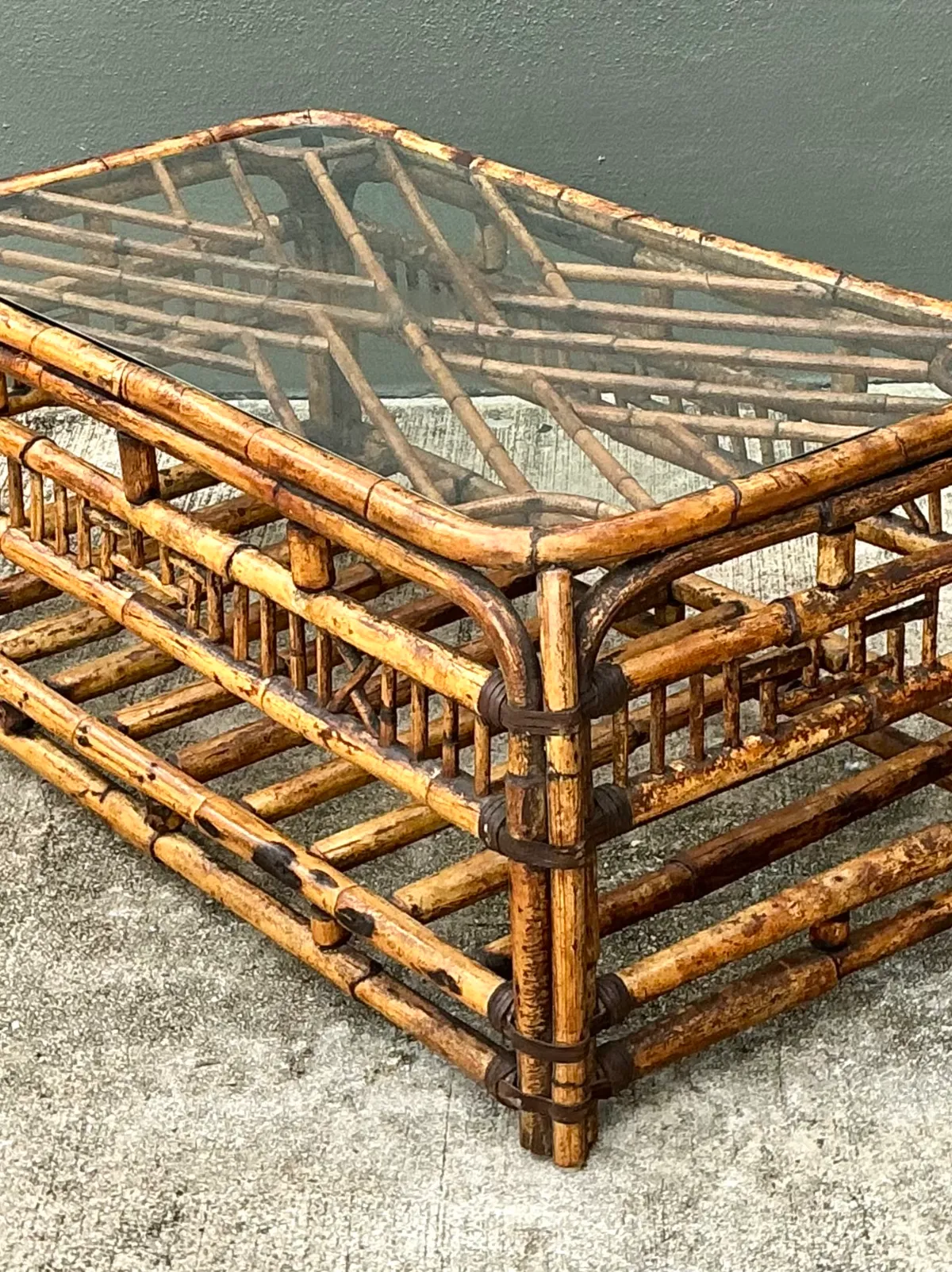Vintage Bamboo Fretwork and Glass Coffee Table — additional photo 6