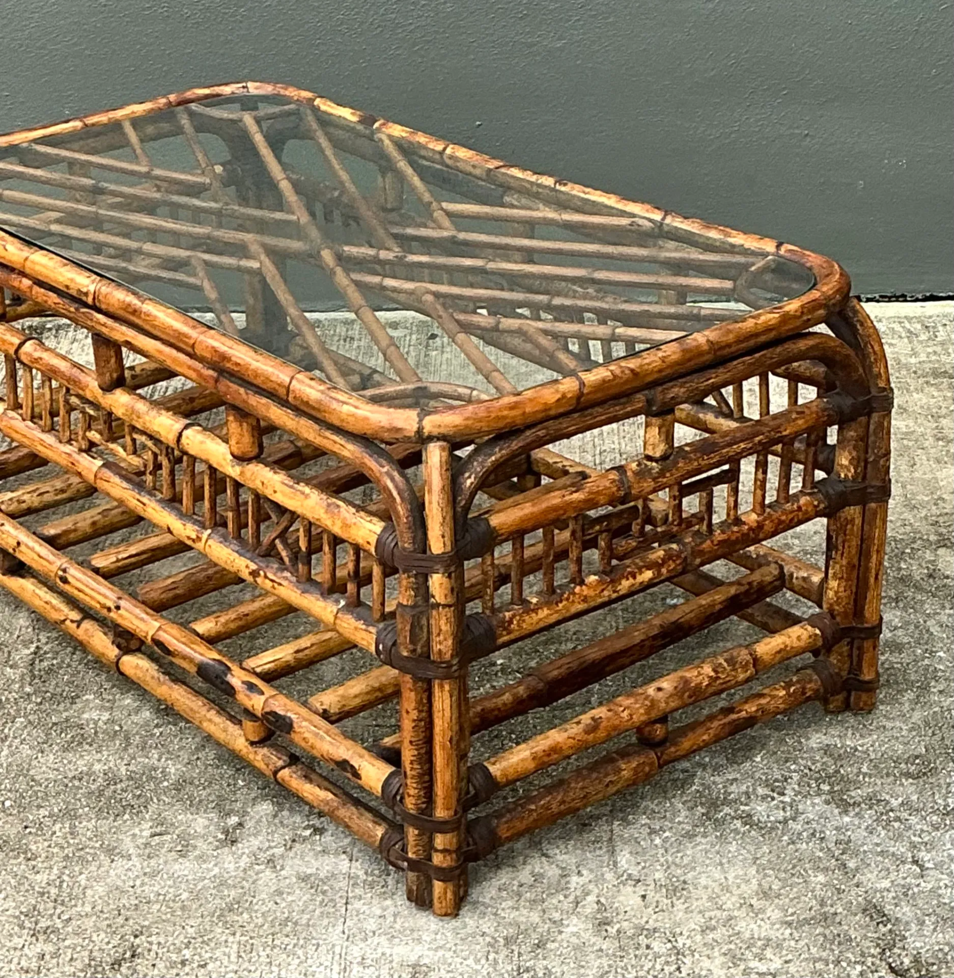 Vintage Bamboo Fretwork and Glass Coffee Table — additional photo 2