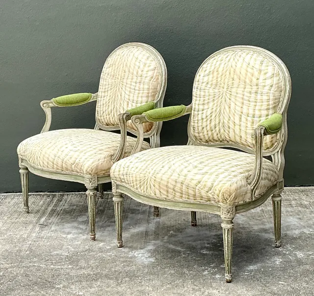 Vintage Louis XVI Style Printed Swag Armchairs - Pair — additional photo 7