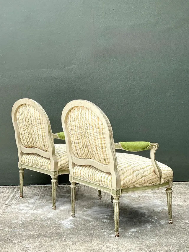 Vintage Louis XVI Style Printed Swag Armchairs - Pair — additional photo 1