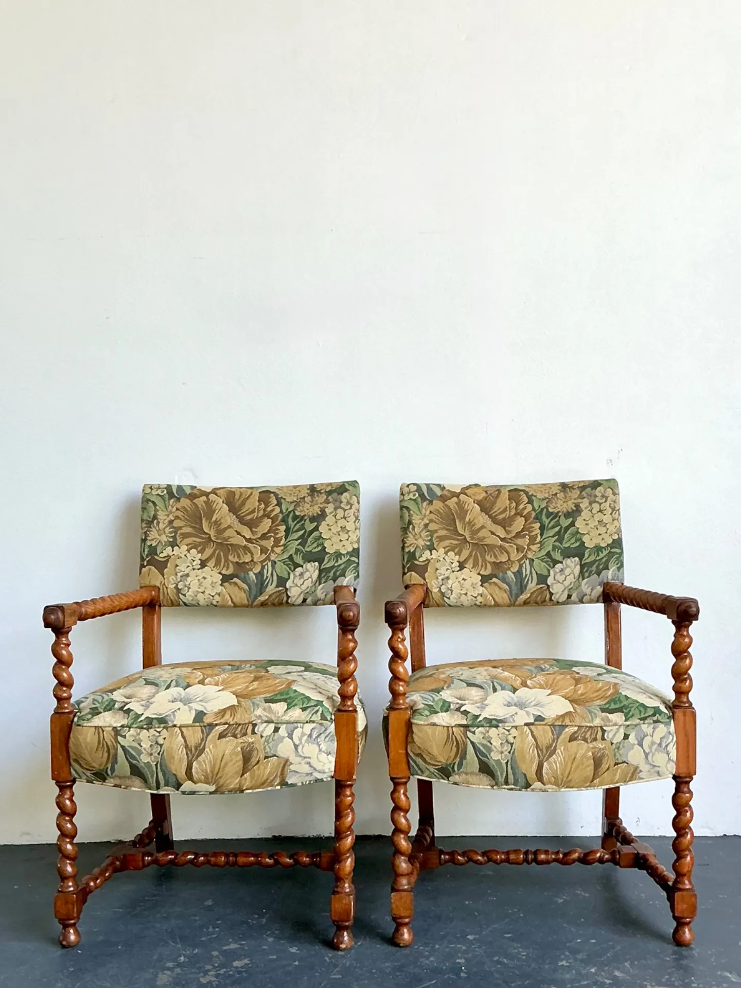 Vintage Twisted Wood Dorothy Draper Upholstered Barley Twist Armchairs — additional photo 8