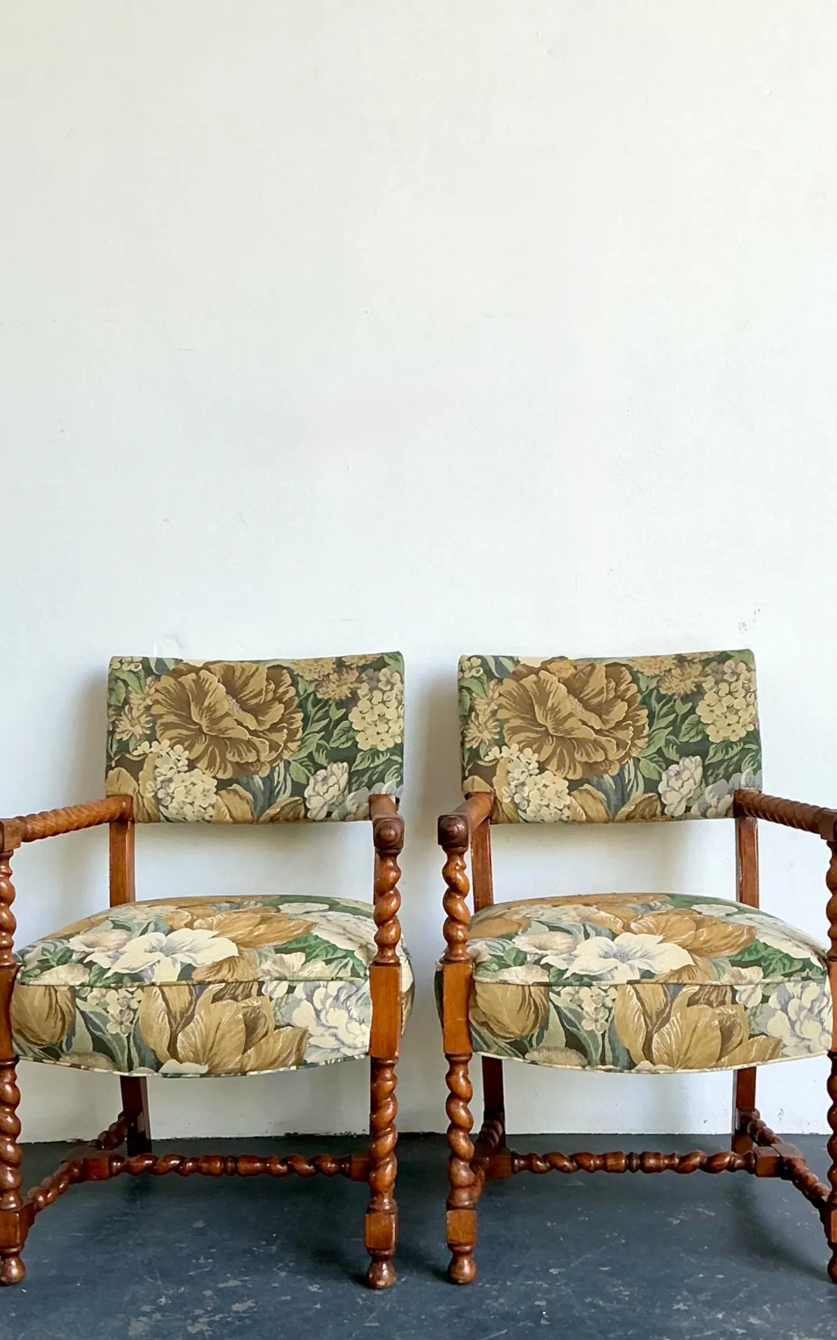 Vintage Twisted Wood Dorothy Draper Upholstered Barley Twist Armchairs — additional photo 8