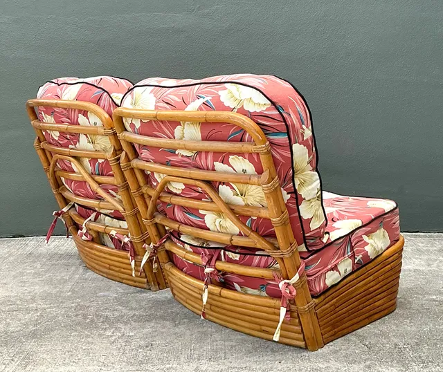 Vintage Stacked Wave Rattan Slipper Chairs After Paul Frankl — additional photo 4