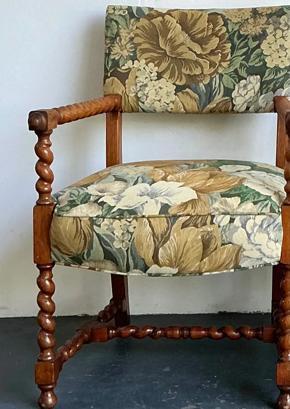 Vintage Twisted Wood Dorothy Draper Upholstered Barley Twist Armchairs — additional photo 3