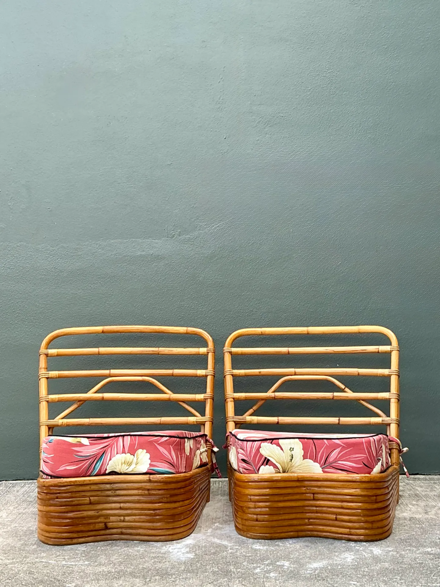 Vintage Stacked Wave Rattan Slipper Chairs After Paul Frankl — additional photo 8