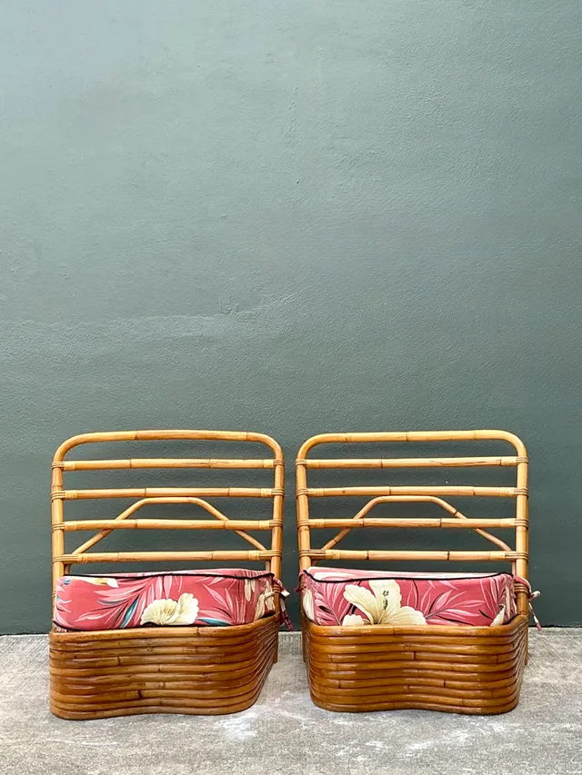 Vintage Stacked Wave Rattan Slipper Chairs After Paul Frankl — additional photo 8
