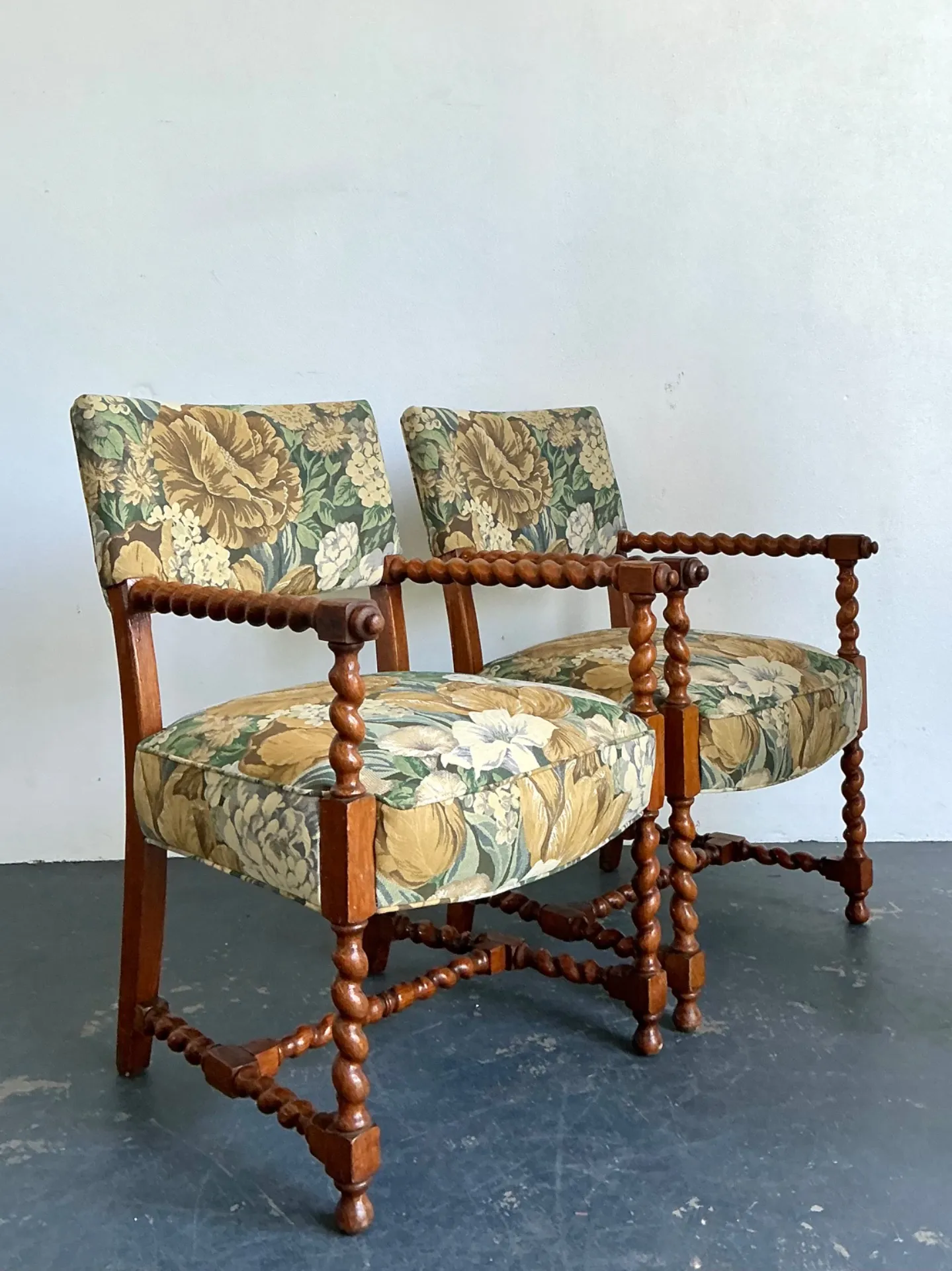 Vintage Twisted Wood Dorothy Draper Upholstered Barley Twist Armchairs — additional photo 6