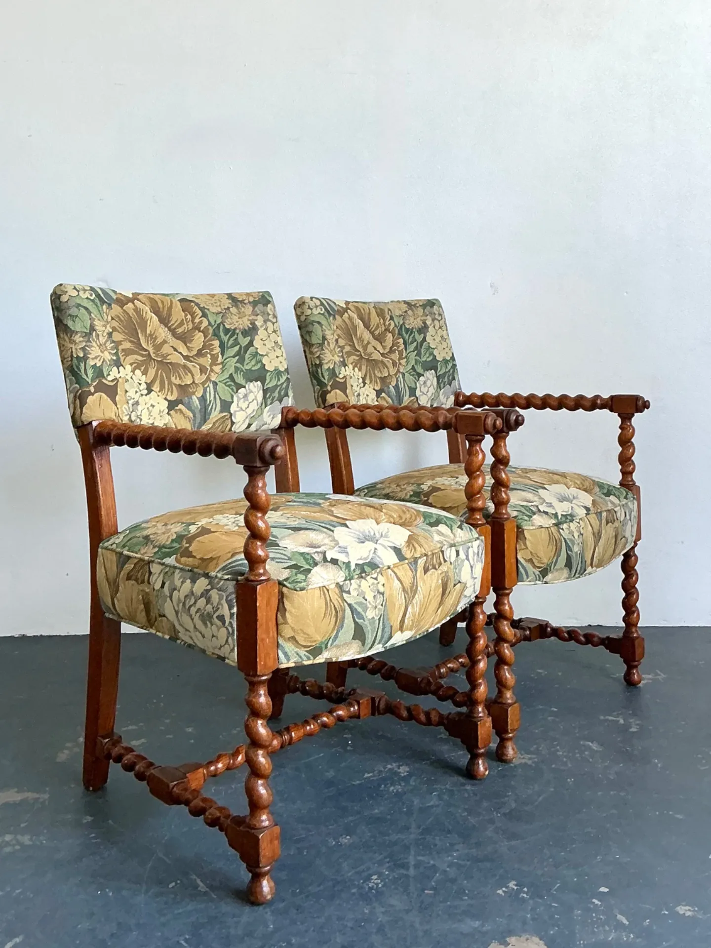 Vintage Twisted Wood Dorothy Draper Upholstered Barley Twist Armchairs — additional photo 7