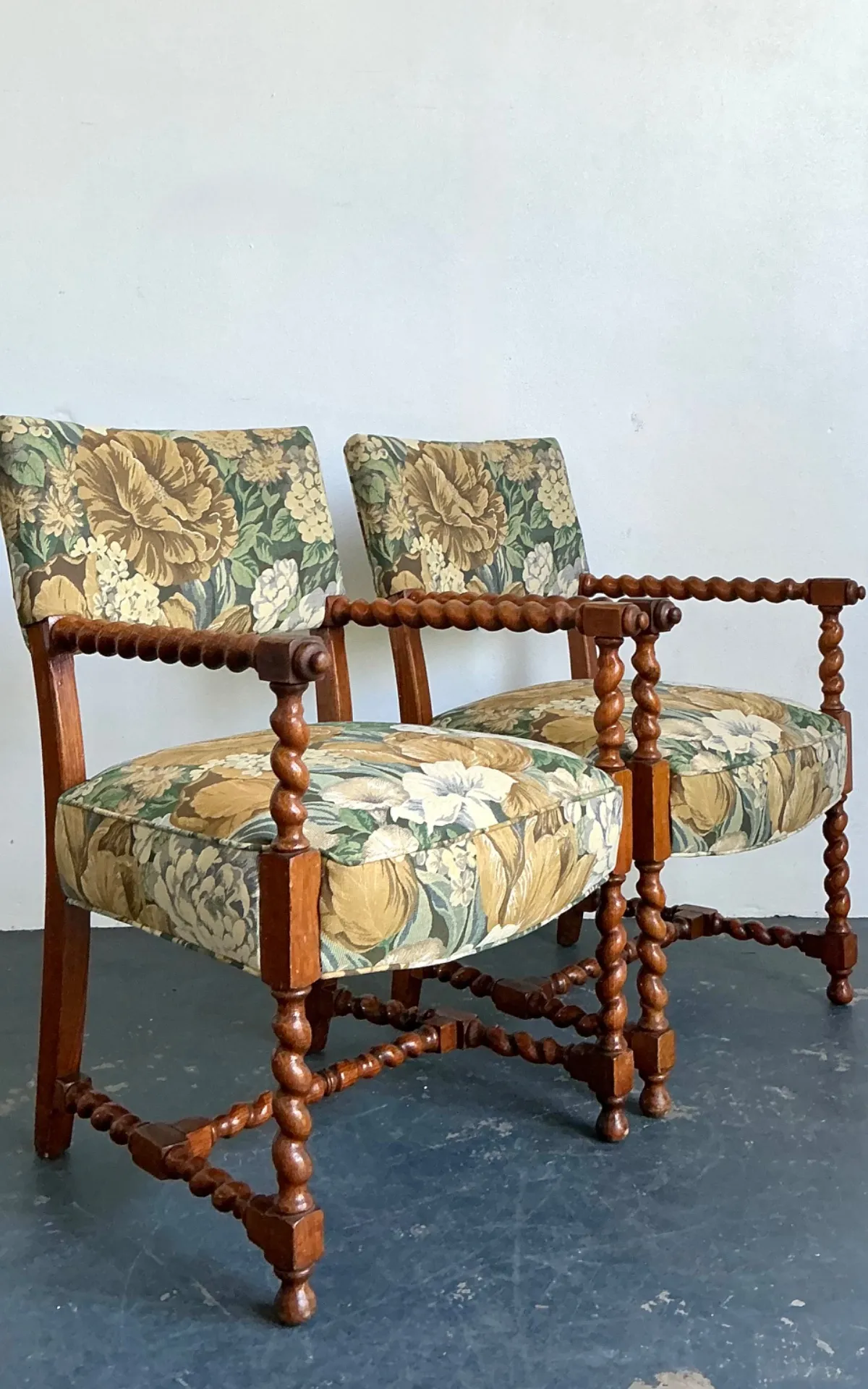 Vintage Twisted Wood Dorothy Draper Upholstered Barley Twist Armchairs — additional photo 7