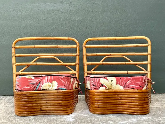Vintage Stacked Wave Rattan Slipper Chairs After Paul Frankl — additional photo 5