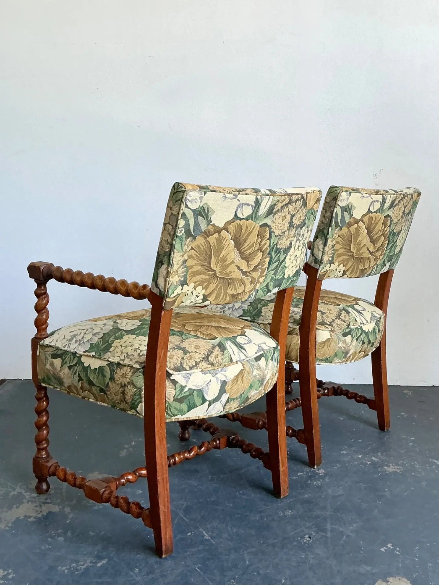 Vintage Twisted Wood Dorothy Draper Upholstered Barley Twist Armchairs — additional photo 2