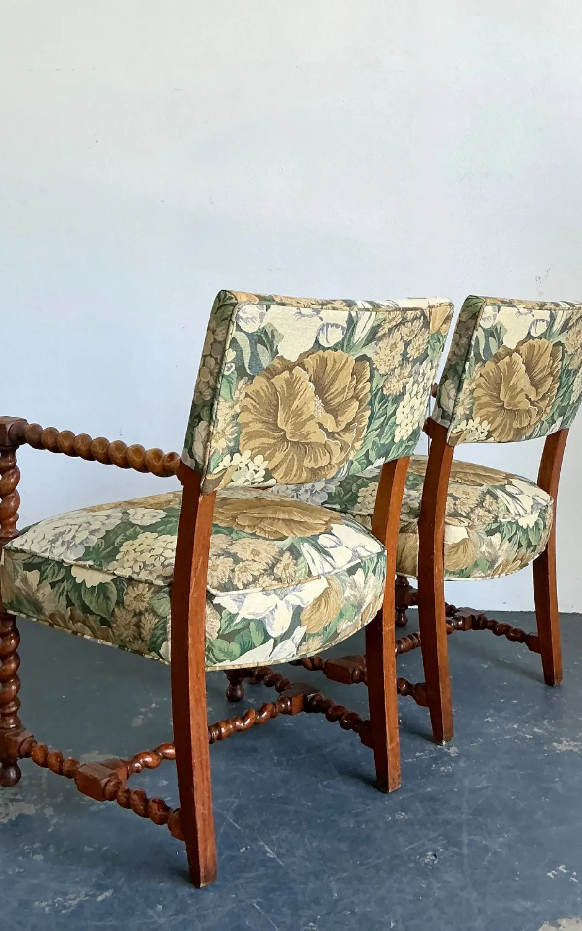 Vintage Twisted Wood Dorothy Draper Upholstered Barley Twist Armchairs — additional photo 2