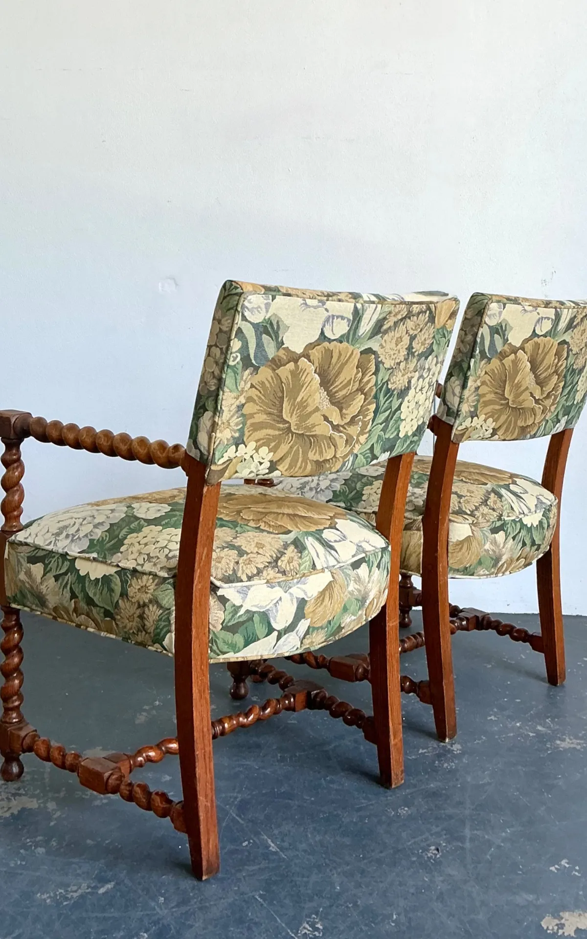 Vintage Twisted Wood Dorothy Draper Upholstered Barley Twist Armchairs — additional photo 4