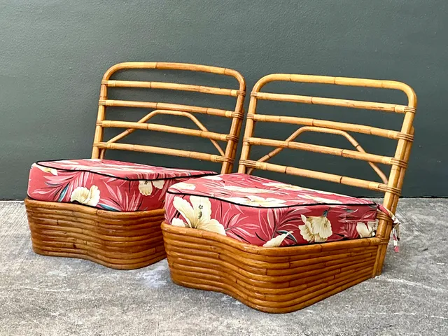 Vintage Stacked Wave Rattan Slipper Chairs After Paul Frankl — additional photo 1