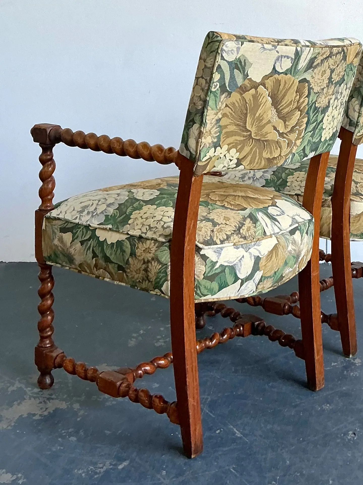Vintage Twisted Wood Dorothy Draper Upholstered Barley Twist Armchairs — additional photo 5