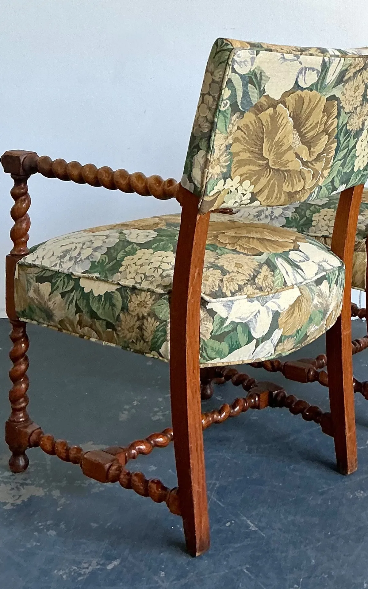 Vintage Twisted Wood Dorothy Draper Upholstered Barley Twist Armchairs — additional photo 5